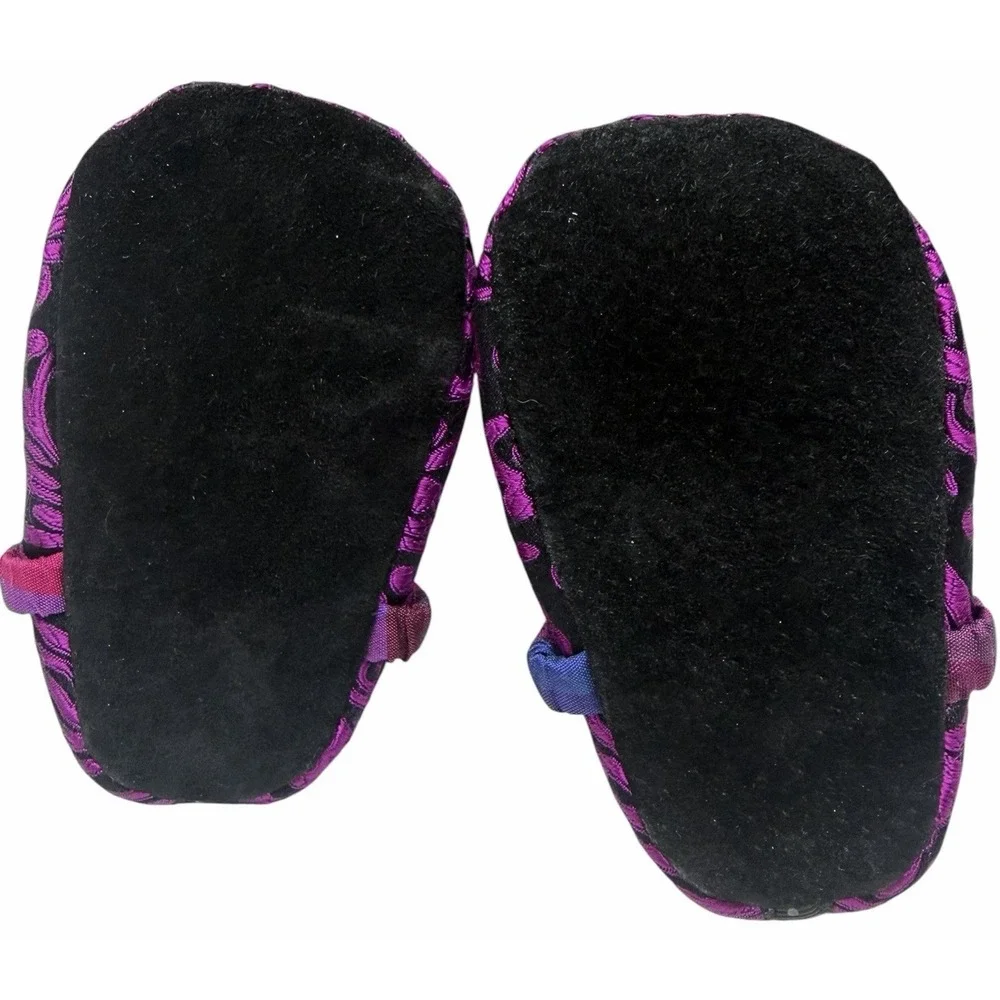 Goody Infant Baby Soft Sole Crib Shoes Floral Purple‎ Black Size 2-3 Prewalker
